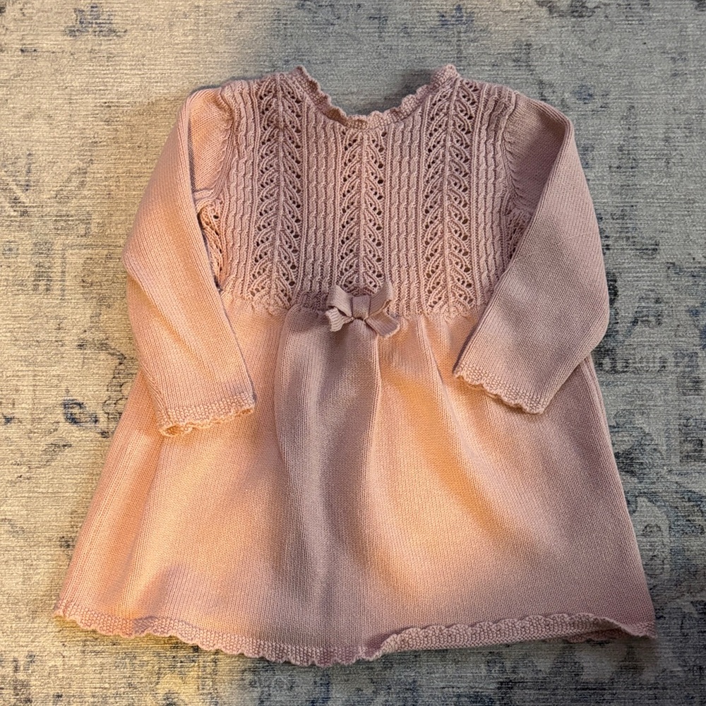 Pink Knit Baby Dress with Bow